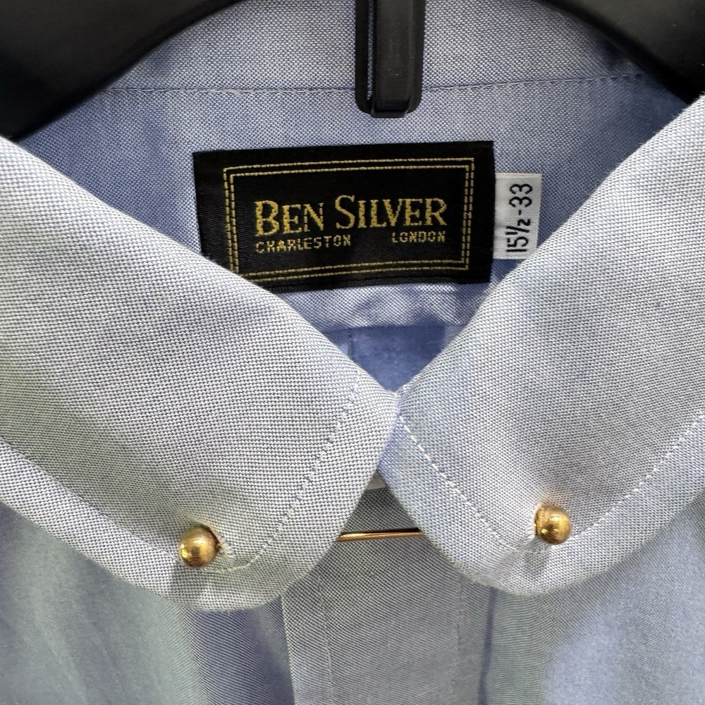 Ben Silver Men's Dress Shirt NWOT 15.5x33 Blue Oxford Club Pin Collar FLAW